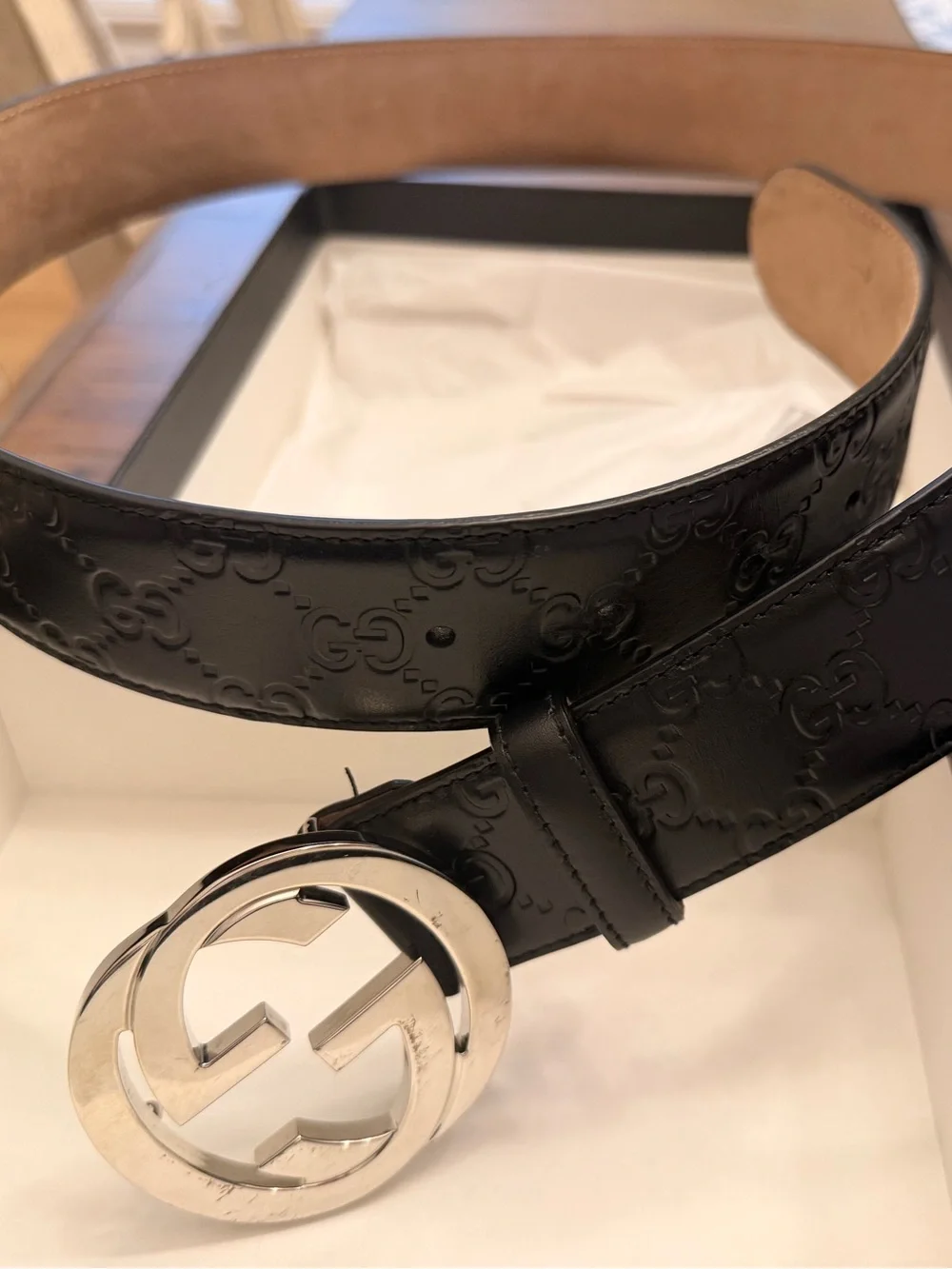 Gucci Black and Tan Leather Sandal with Signature Insole